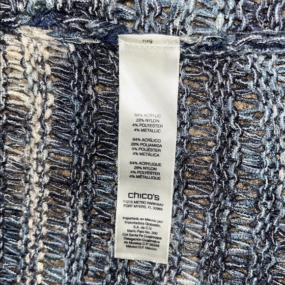 Chico's Vienna Loose Knit Open Front Long Cardigan Duster Vest Zebra Blue L 12 - Picture 6 of 7